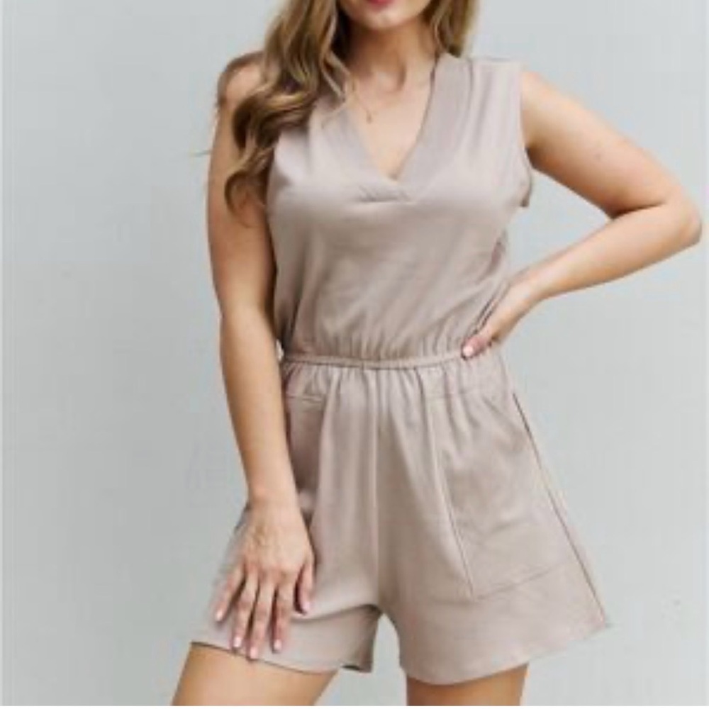 Zenana Outfitters Tan Sleeveless Romper